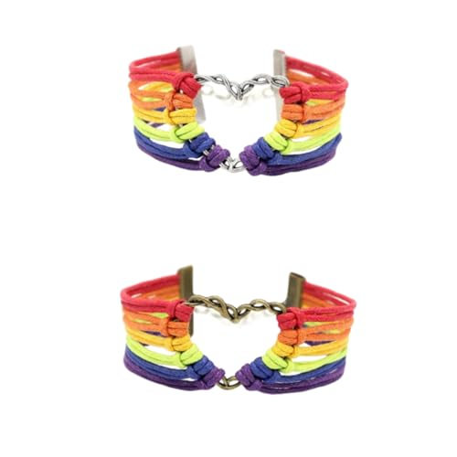 VANZACK 2 Stück Teiliges Lgbt Armband Handgefertigte Retro Gewebte Armbänder aus Herzmotiv Regenbogenfarbene Pride Schmuckstücke in Bronze und Silber für Lesbische und Schwule Pride von VANZACK
