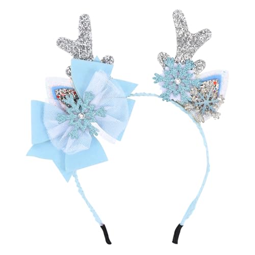 VANZACK 2 Stück Teiliges Rentier Geweih Haarreif mit Blauem Schleifen Haarclip Festlicher Kopfschmuck für Weihnachten Geburtstagsfeiern und Kostümpartys von VANZACK