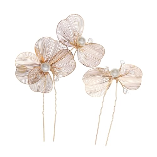 VANZACK 2 Stück U Förmige Braut Haarspangen mit Strass Eleganter Haarschmuck für Hochzeiten und Besondere Anlässe Handgefertigte Haaraccessoires für Damen Goldfarbene Metallblüten Designs von VANZACK