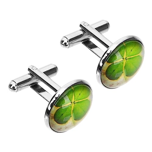 VANZACK 2 Stück Vierblätter Cufflinks für Herren Silberne Manschettenknöpfe mit Gelbem Hintergrund Stilvolle Hemdzubehör für Hochzeiten Besondere Anlässe Langlebige Metallverarbeitung von VANZACK