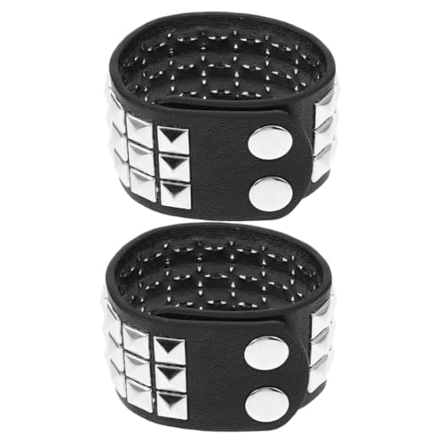 VANZACK 2 Stück Vintage PU Armband mit Nieten Punk Stil Unisex Wristband für Halloween Cosplay und Alltag Robustes Modisches Accessoire mit Dreireihigen Nieten und Doppelverschluss von VANZACK