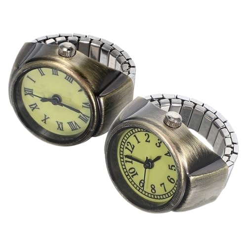 VANZACK 2 Stück Vintage Ringuhr Achten Sie auf große Finger Ringuhr Unisex-Ringuhr Frauenringuhr elastische Fingeruhr Neuheits Uhren Accessoire Watch Legierung Golden von VANZACK