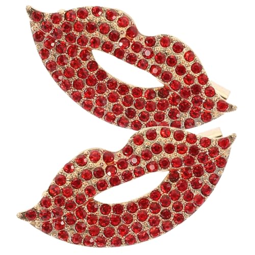 VANZACK 2 Stück Vintage Rote Lippenbrosche aus Langlebiger Zinklegierung mit Funkelnden Strasssteinen Modisches Accessoire für Damenkleidung für Partys Hochzeiten und Besondere Anlässe von VANZACK