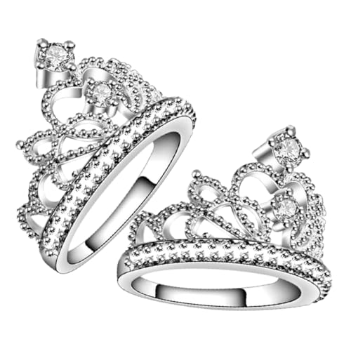 VANZACK 2 Stück Zwei Zircon Krone Ringe Damenringe im Stil als Verlobungsring für Besondere Anlässe Weißem Kupfer mit Langlebigem Faderesistentem Design von VANZACK