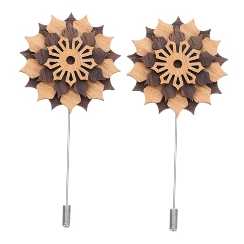 VANZACK 2 Stück hölzerne Brosche Kleiderstifte Modische Blumenbrosche Kostümschmuck Anzugstift Anstecknadel für Damen Herrenhochzeitsbrosche Bekleidungsnadel Männer-Pins Metall Hellbraun von VANZACK