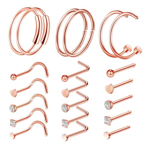 VANZACK 21 STÜCKE Teiliges Nasenpiercing aus Edelstahl Stilvolle Nasenringe und Nasenstecker Rostfrei Robust und Elegant für Damen und Mädchen Geeignet für Partys und Alltagsschmuck von VANZACK