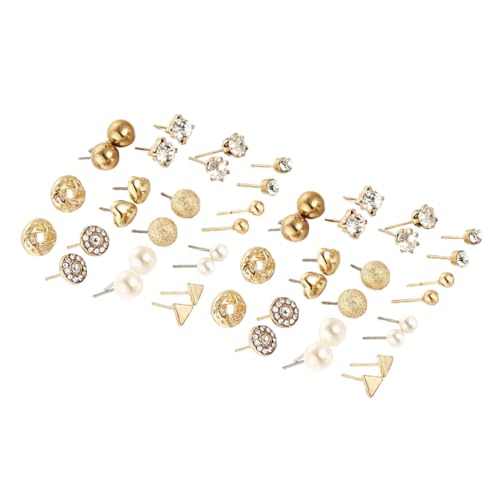 VANZACK 24 Paare Teiliges Ohrring set aus Goldfarbenem Legierungs Glanz und Perlen Modische Ohrstecker Damen Kreatives Design Leicht an Abziehbar für Alltag und von VANZACK