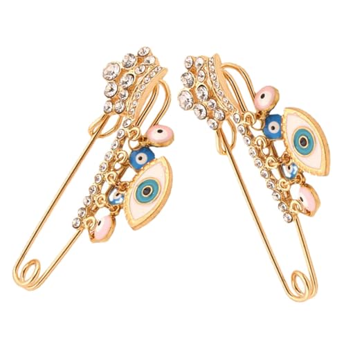 VANZACK 2Stücke Böser Blick Anstecknadeln mit Dangle Kette Handgefertigte Jacken Pins für Frauen Accessoire für Kleidung Taschen Mützen von VANZACK