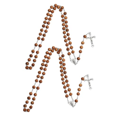 VANZACK 2Stücke Christliche Rosenkranz Halskette mit Holzperlen Choker Anhänger Perfektes für Weihnachten Religiöse Anlässe von VANZACK