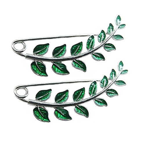 VANZACK 2Stücke Damen Brosche Blattmuster Corsage Kleidung Zubehör Grün Schalschnallenbrosche Anstecknadel Stilvolle Dekoration für Partys und Festivals von VANZACK