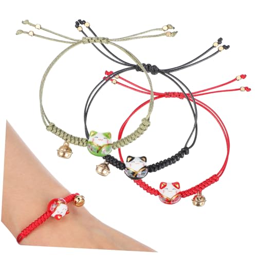 VANZACK 3 Katze Lucky Cat Armband Katzenarmbänder Verstellbares Geflochtenes Armband Katzenschmuck Geflochtene Armbänder Katze Charms Für Mädchen Wachslinie von VANZACK