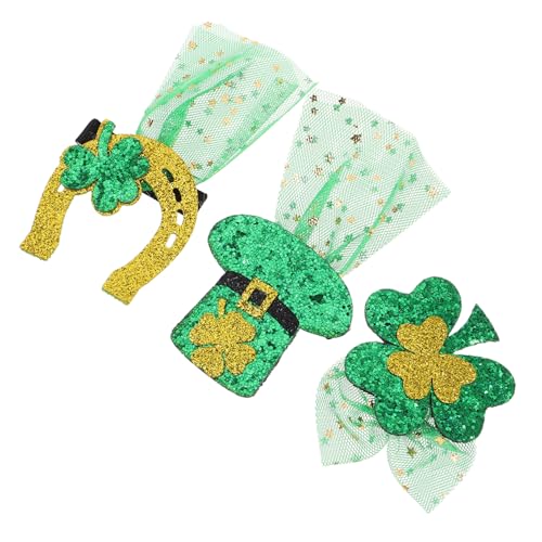 VANZACK 3 Stück Haarnadeln zum irischen Tag Party Haarklammern Party Haarspangen Glitzerhaarklammern Glitzer Haarzubehör Haarspangen für Frauen Haarspangen mit Kleeblatt gefühlt von VANZACK