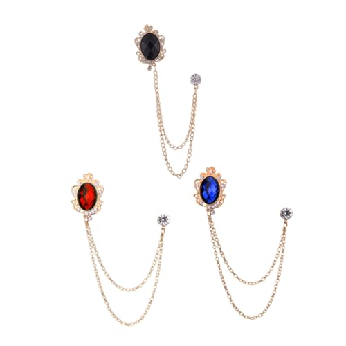 VANZACK 3 Stück Teiliges Herren Brosche mit Edelsteinen und Ketten Anstecknadel Stilvolle Krawattennadel für Besondere Anlässe Passend für Anzug und Festliche Outfits von VANZACK