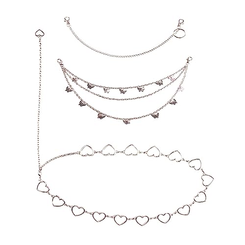 VANZACK 3 Stück Teiliges Punk Metall Taillengürtel mit Herz und Schmetterlingsanhänger Verstellbare Hose Kette als Modisches Accessoire für Jeans Partys Festivals und Alltag von VANZACK