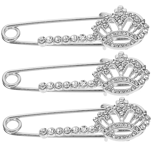 VANZACK 3 Stück Teiliges Strickjackenclip mit Kronenbrosche Sicherheitsnadeln für Damen Vielseitig Einsetzbar als Schal und Pulloverclip Silberfarbene Anstecknadeln für Festliche und von VANZACK