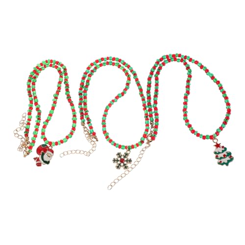 VANZACK 3 Stück Teiliges Weihnachts-halsketten Santa-anhänger Schneeflocke und Weihnachtsbaum Rot-grüne Perlen Leichter Winterlicher Choker-schmuck für Festliche Weihnachtsfeiern von VANZACK