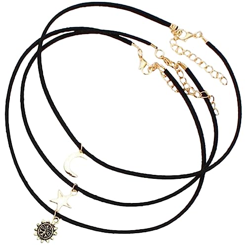 VANZACK 3stücke Stern Anhänger Halskette Sterne Mond Colliers Für Mädchen Strahlen Halsketten Schwarze Schnur Choker Gothic Halskette von VANZACK