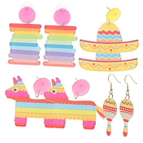 VANZACK 4 Paare Fiesta Ohrringe für Frauen Bunte Dangle Ohrringe für Karneval Sommerpartys und Mexikanische Themenfeiern mit Festlichen Motiven von VANZACK
