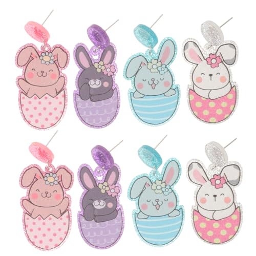 VANZACK 4 Paare Hypoallergene Osterohrringe Damen Hängende Bunny Ohrringe Modischer Schmuck für Frühling und Urlaub von VANZACK
