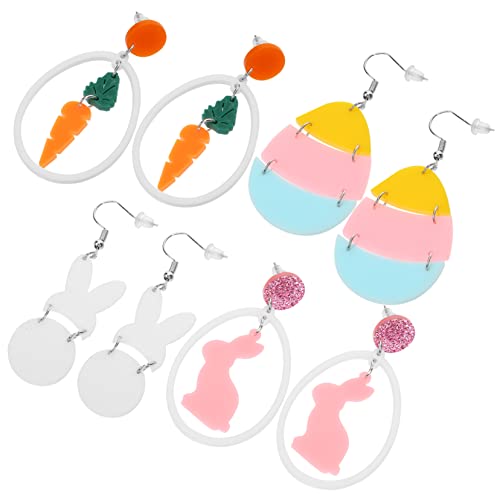 VANZACK 4 Paare Ohrringe Ostern Hängende Ohrringe mit Karotten Hasenmotiven Frauen Schmuck Stilvolle Hautfreundliche für Frühling von VANZACK