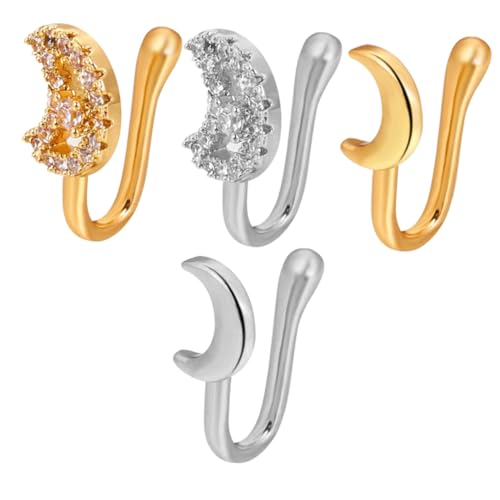 VANZACK 4 Stck Teiliges Clip Nasenringe nicht Durchstochen Dekorative Nasenmanschetten mit Mond und Herz Design Modische Leichte Nasenklammern für Damen Vielseitiger Schmuck für Alltag von VANZACK