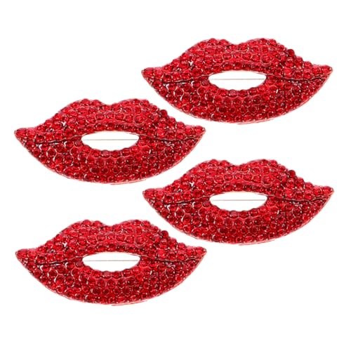 VANZACK 4 Stück Lippenbroschen mit Funkelnden Strasssteinen Anstecknadeln Legierung für Damen Vielseitige Schmuck Broschen für Jacken Mäntel Schals Perfektes Valentinstagsgeschenk von VANZACK