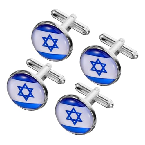 VANZACK 4stücke Manschettenknöpfe Israelischen Flagge Für Herren Ersatz Manschettenknöpfe Anzugknöpfe Israelischen Flagge Für Herren Hemdknöpfe Bekleidungszubehör von VANZACK