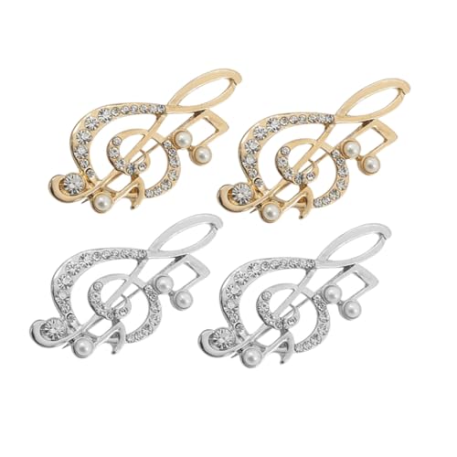 VANZACK 4 Stück Musiknoten Broschen aus Legierung mit Funkelnden Strasssteinen Modische Anstecknadeln für Damen und Herren Stilvolle Schmuckpins für Hochzeiten Konzerte und Festliche von VANZACK