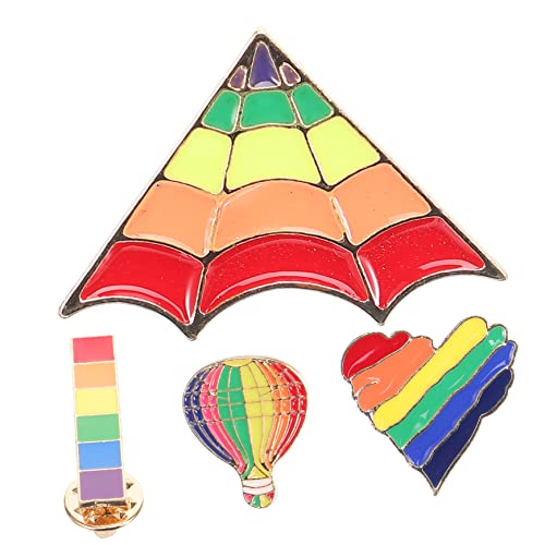 VANZACK 4 Stück Regenbogen Broschen Bunte Anstecker für Kleidung Rucksäcke und Hüte Cartoon Design Rechteck Drachen Herz Heißluftballon Lgbtq Pride Zubehör von VANZACK