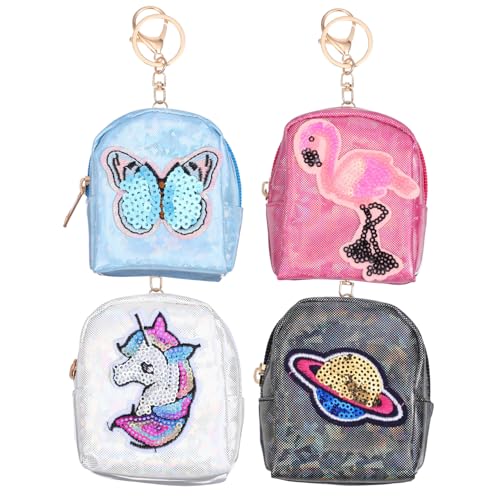 VANZACK 4 Stück Teiliges Münzgeldbörsen mit Schlüsselring Niedliche Mädchen Münzbeutel mit Cartoon Motiven Leicht Strapazierfähig zur Aufbewahrung von Münzen Schlüsseln und Karten von VANZACK