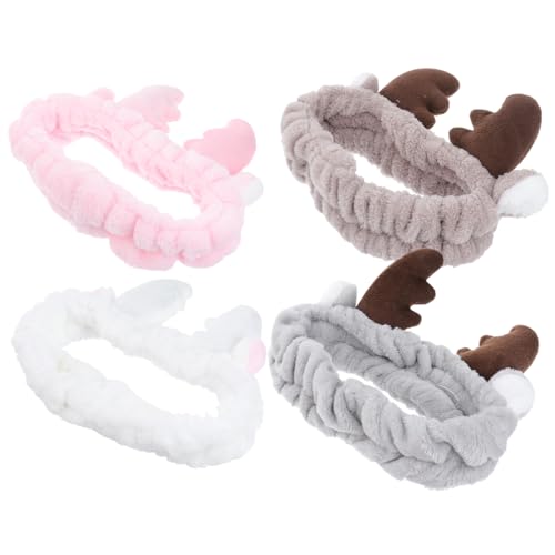VANZACK 4 Stück Teiliges Weihnachts Haarband aus Weichem Plüsch Dekoratives Geweih Design Sanftes Atmungsaktives Damen Stirnband für Make Up Gesichtsreinigung und Yoga von VANZACK