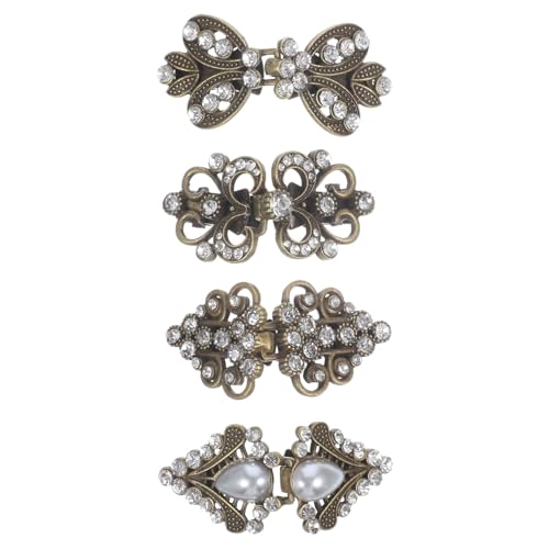 VANZACK 4 Stück Vintage Cardigan Clips aus Legierung mit Strass Elegante Umhang und Kragenspangen für Damenpullover Kleider Schals und Strickjacken Robust und Vielseitig Einsetzbar von VANZACK