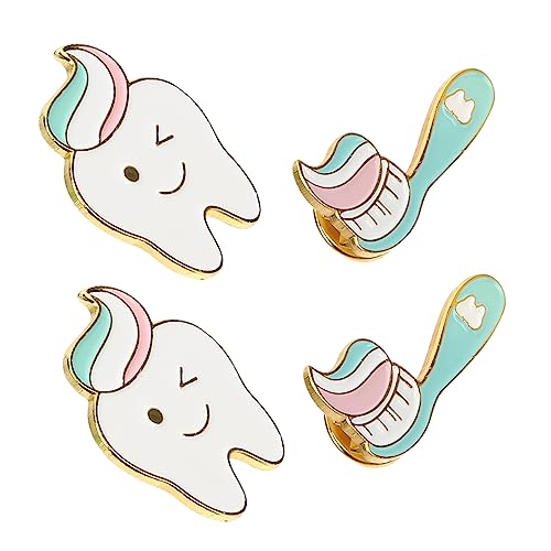 VANZACK 4Stücke Kreative Zahnbürsten Emaille Broschen Süße Pins für Rucksäcke Kleidung Accessoires Einzigartige Zahn Design Abzeichen von VANZACK