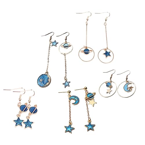 VANZACK 5paare Mond Und Stern Ohrringe Für Damen Baumelnde Ohrringe Kostümohrringe Für Damen Asymmetrische Lange Zum Valentinstag Modische Für Partys Und Zeremonien von VANZACK