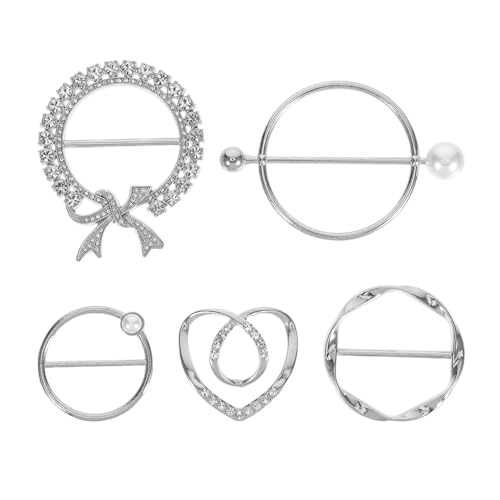 VANZACK 5 Stück Teiliges Metall-schalring Perlen und Strass Robuster Knotenclip Vielseitiger Halter für Seidenschals Schals Taillenriemen Modische Damen-schalspange von VANZACK
