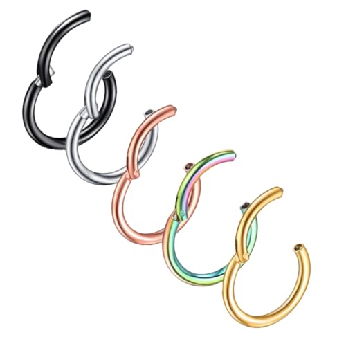 VANZACK 5 Stück Teiliges Nasenringe aus Edelstahl Geschlossene Nasenhoops in Stahlfarben Schwarz Gold und Roségold Verstellbare Nasenpiercing Schmuck für Damen und Herren von VANZACK