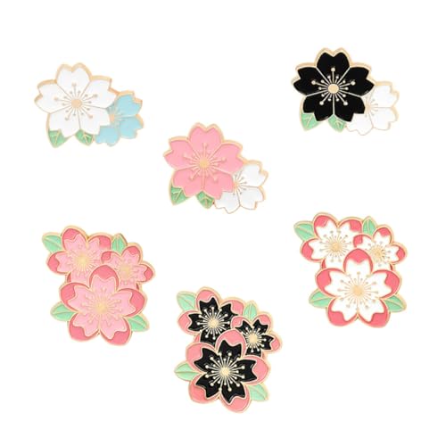 VANZACK 6 Stück Damen Broschen Schmuck Anstecknadeln Legierung Japanische Kirschblüten Brustnadeln für Pullover Jacken Schals Leichte Langlebige Accessoires für Alltag und Festlichkeiten von VANZACK