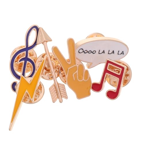 VANZACK 6 Stück Teiliges Cartoon Musiknotizen Broschen Kreative Handgeste Anstecker für Damen Lustige Einzigartige Abzeichen für Kleidung Hüte von VANZACK