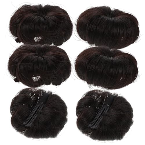 VANZACK 6 Stück Teiliges Dunkle Braune Locken Dutt Haarteil mit Alligatorclip für Mädchen Synthetische Hochsteckfrisur Leichter Ballerina Bun für Schule und Tanzveranstaltungen von VANZACK