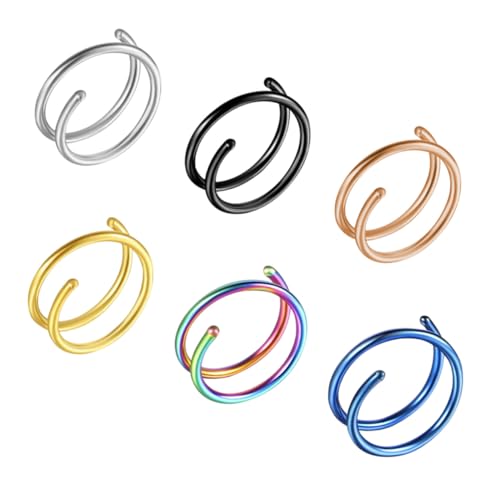 VANZACK 6 Stück Teiliges Edelstahl Nasenring Spiral Piercing Ohrclip Nasenschmuck in Metall Schwarz Gold Blau Roségold für Frauen Modisch Hautverträglich Langlebig von VANZACK