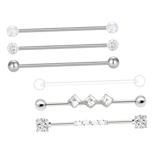 VANZACK 6 Stück Teiliges Edelstahl Ohrstecker mit Langem Stift und Zirkonia Industrieller Stil Hypoallergen und Angenehm Geeignet für Empfindliche Ohren Modische Damen Piercing Ohrringe von VANZACK