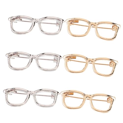 VANZACK 6 Stück Teiliges Kreative Metallbroschen Gold und Silber Brillenform Anstecknadeln für Damen Kleidungspins Langlebig Stilvoll für Party Alltag und Besondere Anlässe von VANZACK