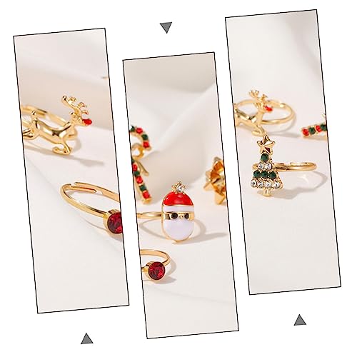 VANZACK 6 Stück Teiliges Set Verstellbare Cartoon Weihnachtsringe Damen Schmuck Weihnachtsbaum Xmas Finger Ringe Bunte Farbauswahl für Festliche Anlässe von VANZACK
