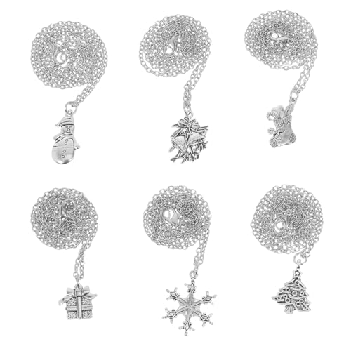 VANZACK 6 Stück Teiliges Weihnachts-schmuckset Schneemann Glocke Weihnachtsbaum Anhänger Halsketten für Damen Festliche Party Accessoires Leichtes Legierungsmaterial Vielseitig von VANZACK