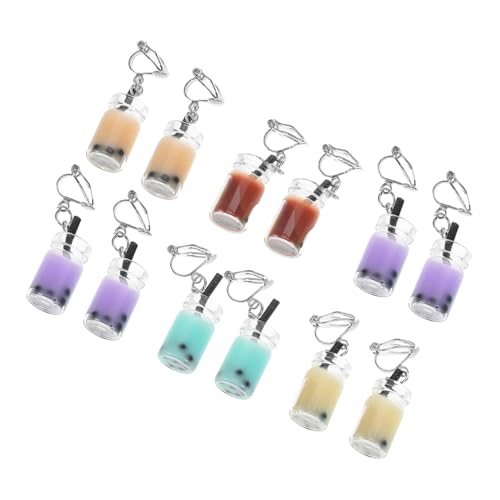 VANZACK 6Paare Gemischte Farben Ohrringe Kunstmaterial Lustige Milchtee Becher Dangle Ohrclips für Passend zu Jeans Shirts Vielseitig von VANZACK