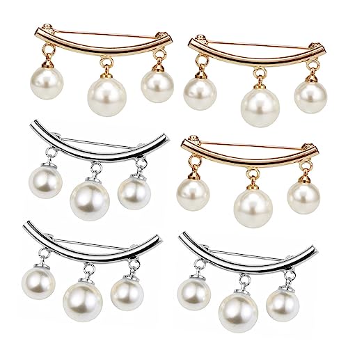 VANZACK 6Stücke Perlen Bruststift Halstuch Broschen Metall Clip für Kleidung Brosche zur Befestigung von Shirts Pullovern und Kleidern für Frauen von VANZACK