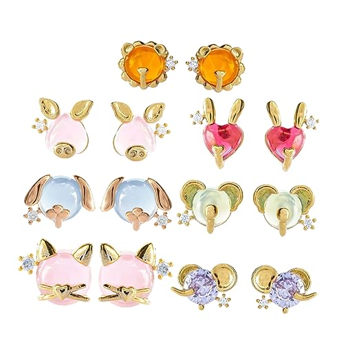 VANZACK 7 Paare Cartoon Ohrringe mit Tiermotiven Vergoldete Zirkonia Anhänger Farbenfrohe Ohrstecker für Frauen Geeignet für Partys und Besondere Anlässe von VANZACK