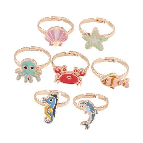 VANZACK 7 Stück Teiliges Verstellbarer Alloy Ringe mit Niedlichen Cartoon Motiven Langlebige Fingerdekoration für Mädchen Stapelbare Schmuck Accessoires in Modischem Design von VANZACK