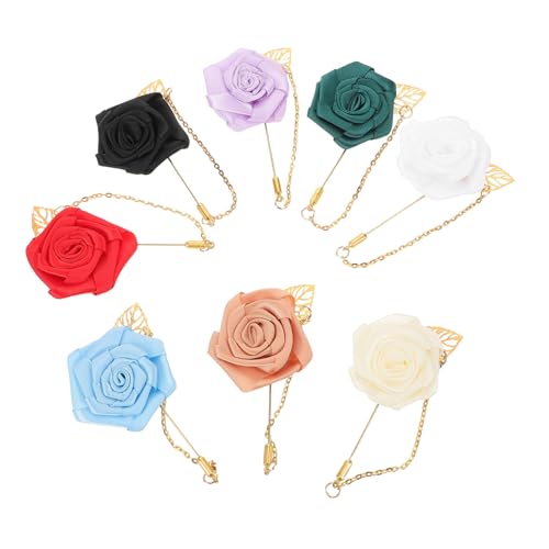 VANZACK 8stücke Herren-ansteckblumen Rosenblumen Satin-anstecknadeln Mit Metallkette Flache Rosenblüten Brosche Hochzeit Anstecknadel Für Anzug Smoking von VANZACK