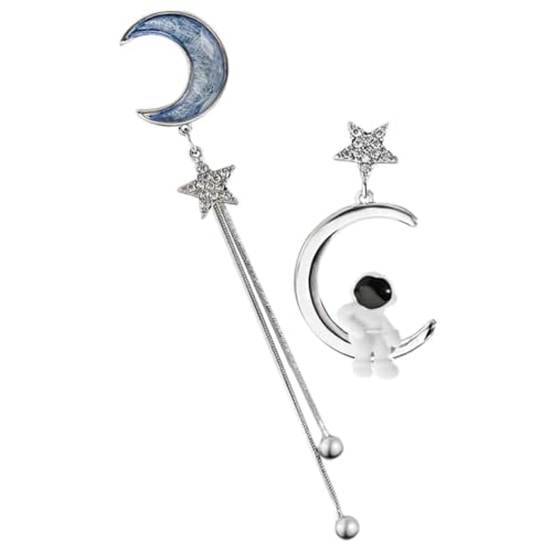 VANZACK Asymmetrische Lange Tassel Drop Ohrringe Damen Lustige Astronaut und Mond Hängeohrringe Kreative Statement Schmuck Modische Individuelle Designs für Herbst und Winter von VANZACK